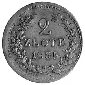 2 złote 1835, Wiedeń, Aw: Herb Krakowa, Rw: Nominał w w...
