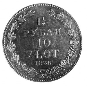 1 1/2 rubla = 10 złotych 1836, Petersburg, Aw: j.w., Rw...