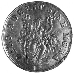 medal religijny XVII w., Aw: Siedząca postać z plonami ...