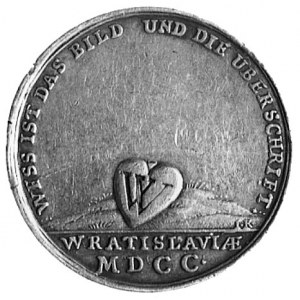 medal wrocławski 1700, Aw: Serce z wklęsłą literą W, w ...