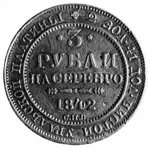 3 ruble 1842, Petersburg, Aw: j.w., Rw: j.w., Fr.143 pl...
