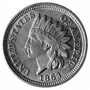 1 cent 1863, Filadelfia, Aw: Głowa indianina, Rw: Nomin...