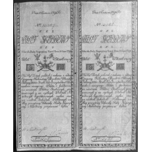 5 złotych 8.06.1794, 2 banknoty nierozcięte z główkami,...