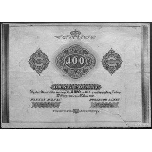 wzór awersu banknotu 100 złotowego 1.05.1830, podpis: G...