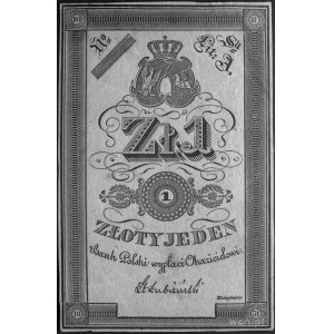 1 złoty 1831, podpis: Łubieński, druk próbny na białym ...