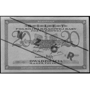 20 marek polskich 17.05.1919 nr A 000000, z czerwonym n...