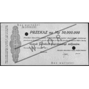 przekaz na 50 000.000 marek polskich 20.11.1923 No 0306...