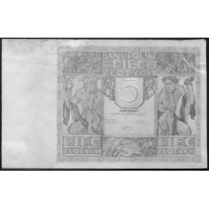 projekt banknotu 5 złotowego emisji 15.07.1927, rysunek...