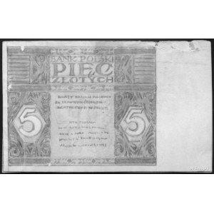 projekt rewersu banknotu 5 złotowego emisji 15.07.1927,...