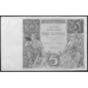 projekt awersu banknotu 5 złotowego emisji 15.07.1927, ...