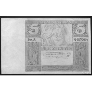projekt awersu banknotu 5 złotowego emisji 10.07.1927, ...