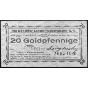 20 fenigów w złocie 12.10.1923, Gdański Bank Rolny nr 2...
