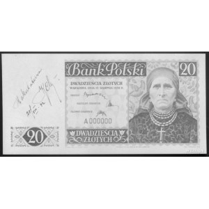 20 złotych 15.08.1939 nr A 000000 (na lewym marginesie ...
