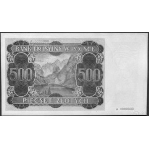 500 złotych 1.03.1940 nr A 0000000, Kow.GG9, Pick 98