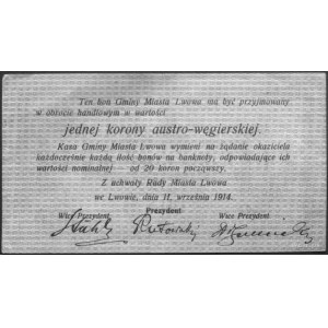 bon wartości 1 korony austro-węgierskiej 11.09.1914 mia...