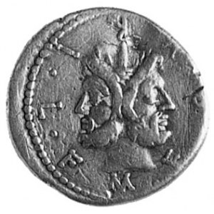 denar- M. Furius L. f. Philus (119 p.n.e.), Aw: Głowa J...