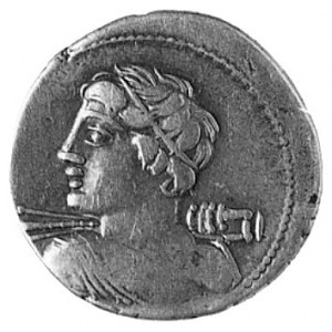 denar- C. Licinius Macer (84 p.n.e.), Aw: Popiersie w d...