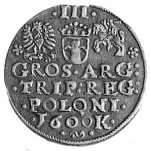 trojak 1600, Kraków, Aw: Głowa w lewo i napis, Rw: Napi...