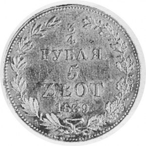 3/4 rubla= 5 złotych 1839, Warszawa, j.w., Plage 363, b...