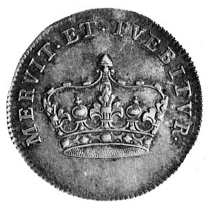 żeton koronacyjny Augusta III 1734, Aw: Korona z napise...
