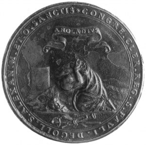 emaliowany medal brązowy 1602, Aw: Kościół przed którym...