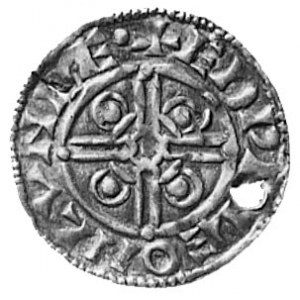 Knut (1016-1035), denar, Aw: Popiersie w hełmie z berłe...