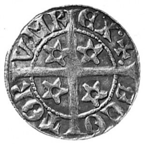 Robert III (1371-1390), denar, Aw: Głowa z koroną i ber...