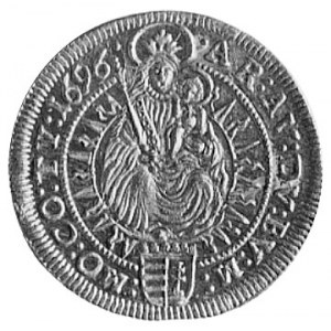 dukat 1696, Preszburg, Aw: Stojący cesarz w zbroi i nap...