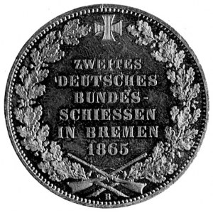 talar złotem 1865, Hannover, Aw: Herb Bremy i napis, Rw...
