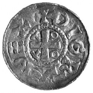 król Otto III, denar, Aw: Krzyż i napis DIGRA REX, Rw: ...