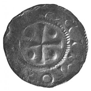 Otto I lub Otto II. denar, Aw: Krzyż, w polach 4 kulki ...