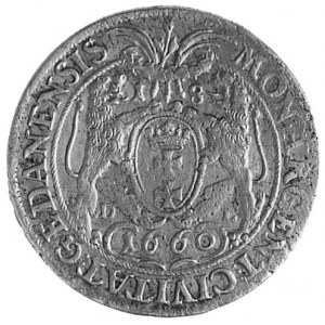 ort 1660, Gdańsk, Aw: Popiersie i napis, Rw: Herb Gdańs...