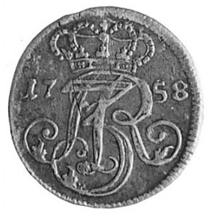 trojak 1758, Gdańsk, Aw: Monogram królewski, Rw: Herb G...