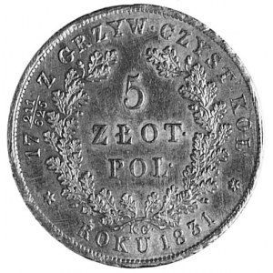 5 złotych 1831, Warszawa, Aw: Tarcza herbowa i napis, R...