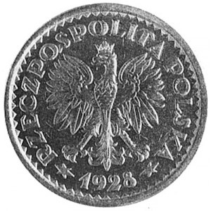 1 złoty 1928, Aw: j.w., Rw: Nominał w wieńcu, nakład 15...