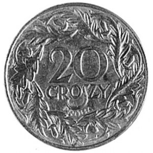 20 groszy 1938, Aw: Orzeł i napis, Rw: Nominał w wieńcu...