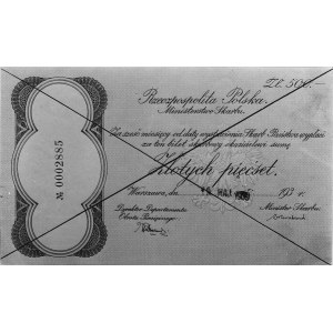 bilet skarbowy wartości 500 złotych 19.05.1939 z termin...