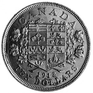 10 dolarów 1912, Ottawa, Aw: Popiersie i napis, Rw: Tar...
