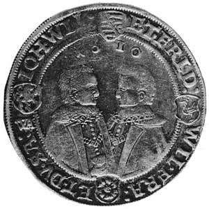 talar 1610, Aw: Popiersie Jan Filipa z bratem i napis, ...