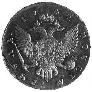 rubel 1742, Petersburg, Aw: Popiersie w prawo i napis, ...