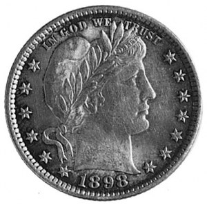 25 centów 1898, Filadelfia, Aw: Głowa Wolności w prawo,...