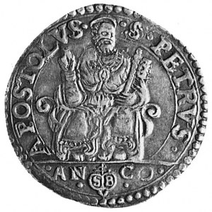 Pius V 1566-1572, AR teston, Ancona, Aw: Herb papieski ...