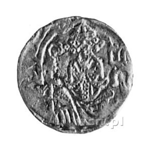 Johann Hoet 1350-1366, denar, Aw: Biskup z pastorałem i...