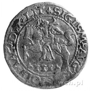 trojak 1565, Wilno, Aw: Pogoń i napis, Rw: Napis: QVI H...
