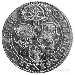 szóstak 1600, Malbork, Aw: Popiersie i napis, Rw: Tarcz...