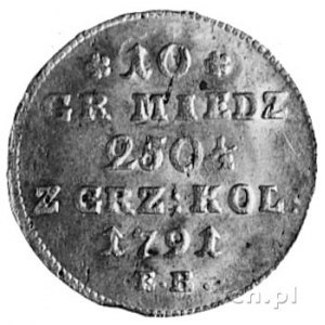 10 groszy miedzianych 1791, Warszawa, Aw: Tarcze herbow...