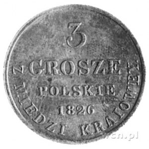 3 grosze 1826 z miedzi krajowej, Warszawa, Aw: Herb Kró...