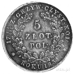 5 złotych 1831, Warszawa, Aw: Tarcza herbowa i napis, R...