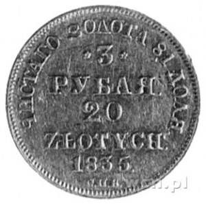 3 ruble=20 złotych 1835, Petersburg, Aw: Orzeł carski, ...