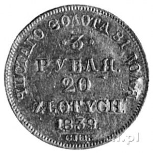 3 ruble=20 złotych 1839, Petersburg, j.w., Plage 309, F...